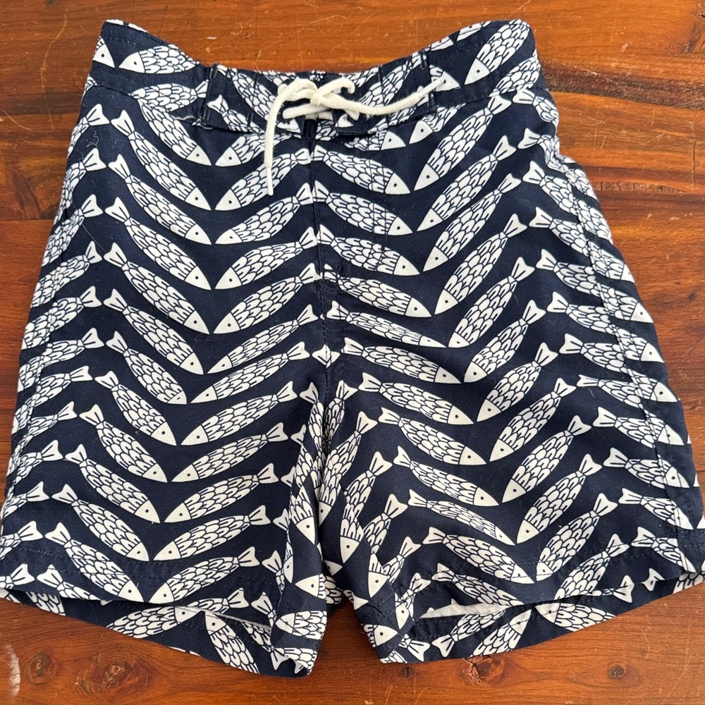 Baby Janie and Jack Navy Fish-Print Swim Trunks